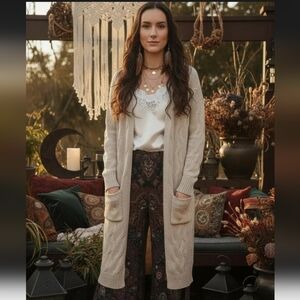 Bohemian Cream Long Cardigan Sweater